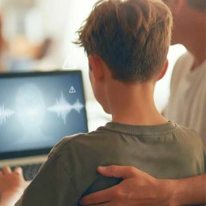 A child looking at an AI computer screen, posing the question - "Is AI Dangerous for Kids?"